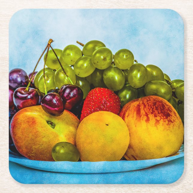 Porta-copo De Papel Quadrado Frutas de Verão (Frente)