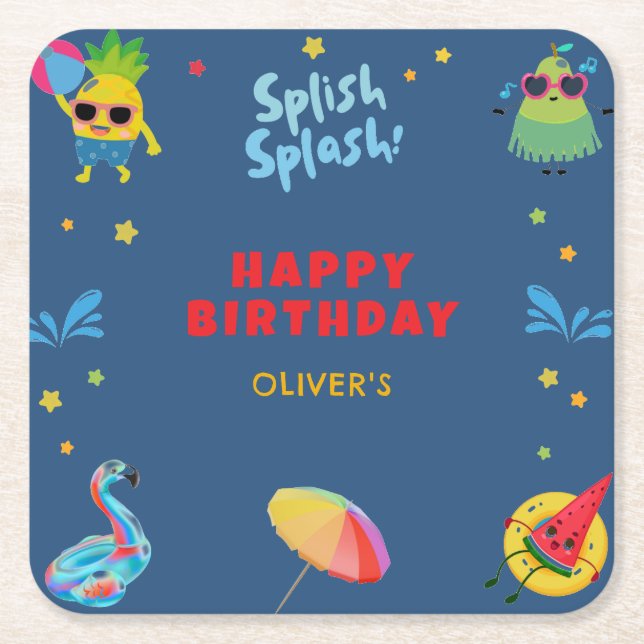 Porta-copo De Papel Quadrado Frutas engraçadas e engraçadas Festa de aniversári (Frente)