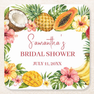 Porta-copo De Papel Quadrado Frutas Tropicais Coco Chuveiro de Noiva Havaiano
