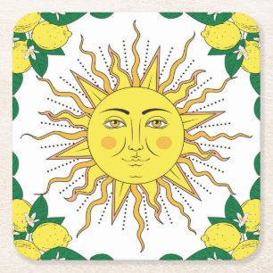 Porta-copo De Papel Quadrado Frutas Tropicais De Limão, Face Solar.