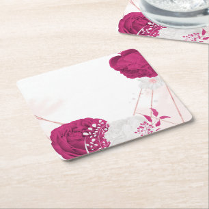 Porta-copo De Papel Quadrado fuchsia e casamento floral branco