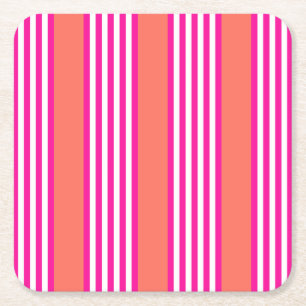 Porta-copo De Papel Quadrado Fuchsia e coral vivo: cinco listras