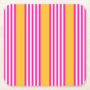Porta-copo De Papel Quadrado Fuchsia e padrão amarelo de cinco faixas
