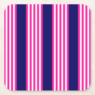 Porta-copo De Papel Quadrado Fuchsia e padrão de cinco faixas brancas com azul