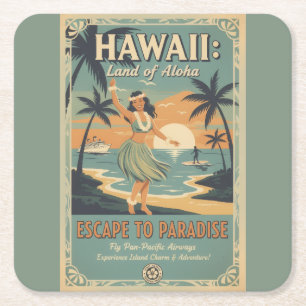 Porta-copo De Papel Quadrado Fuga para o Paraíso Terrestre Havaiano Vintage