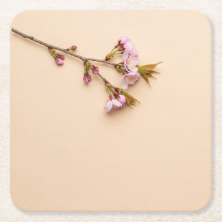 Porta-copo De Papel Quadrado Fundo de Flor de Cerejeira e Margarida