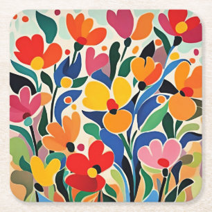 Porta-copo De Papel Quadrado Fundo floral abstrato, vibrante,
