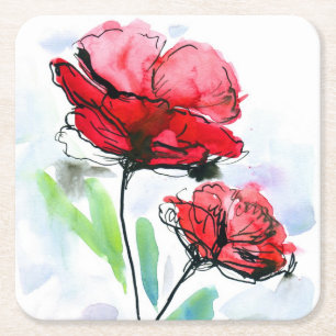 Porta-copo De Papel Quadrado Fundo floral pintado abstrato