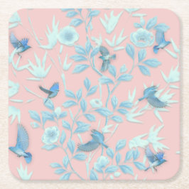 Porta-copo De Papel Quadrado Fundo rosa com aves e flores