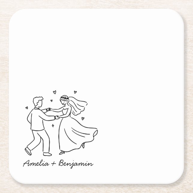 Porta-copo De Papel Quadrado funny couple Hand Drawn  wedding (Frente)