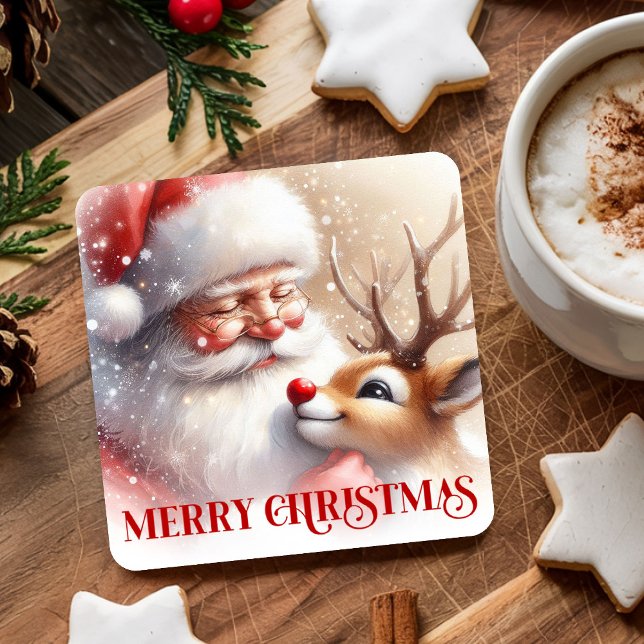 Porta-copo De Papel Quadrado Funny Santa Rudolph Xmas Coaster Cartoon Style Art (Funny Santa Rudolph Xmas Coaster Cartoon Style Art

)