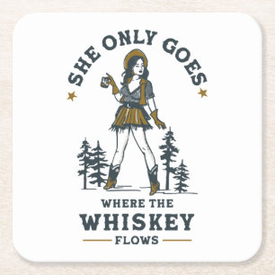 Porta-copo De Papel Quadrado Funny Vintage Western Cowgirl Whiskey Lover