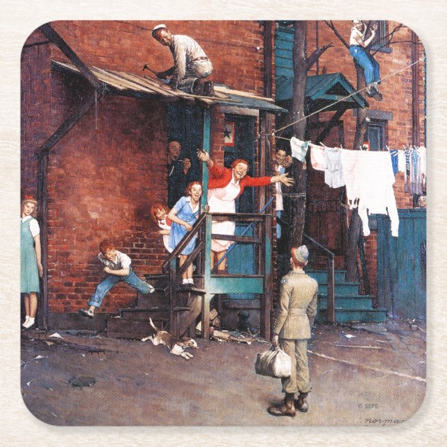 Porta-copo De Papel Quadrado G.I. de regresso a casa. (Frente)