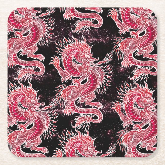 Porta-copo De Papel Quadrado Galáxia do Dragão Vermelho (Frente)