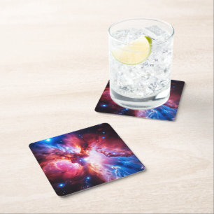 Porta-copo De Papel Quadrado Galáxia Nebulosa Colorida Espaço Estrelas Universo