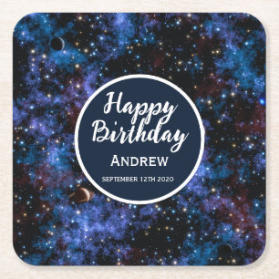 Porta-copo De Papel Quadrado Galáxias, estrelas e planetas coloridas