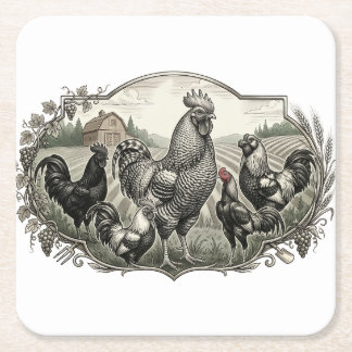 Porta-copo De Papel Quadrado Galinheiro na fazenda