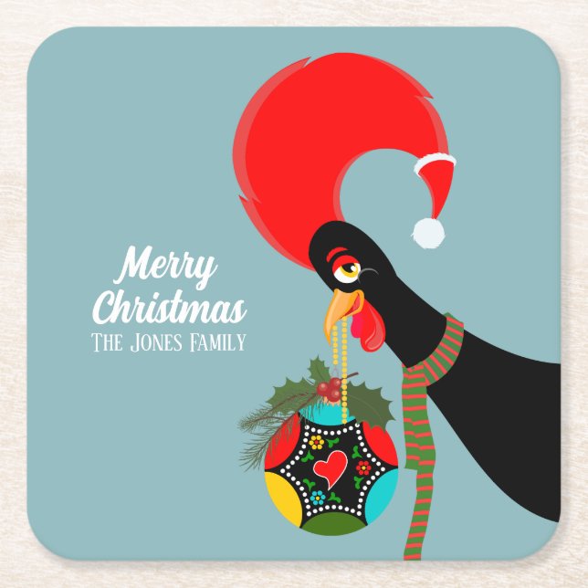 Porta-copo De Papel Quadrado Galo Português e bálsamo de Natal Holandês (Frente)