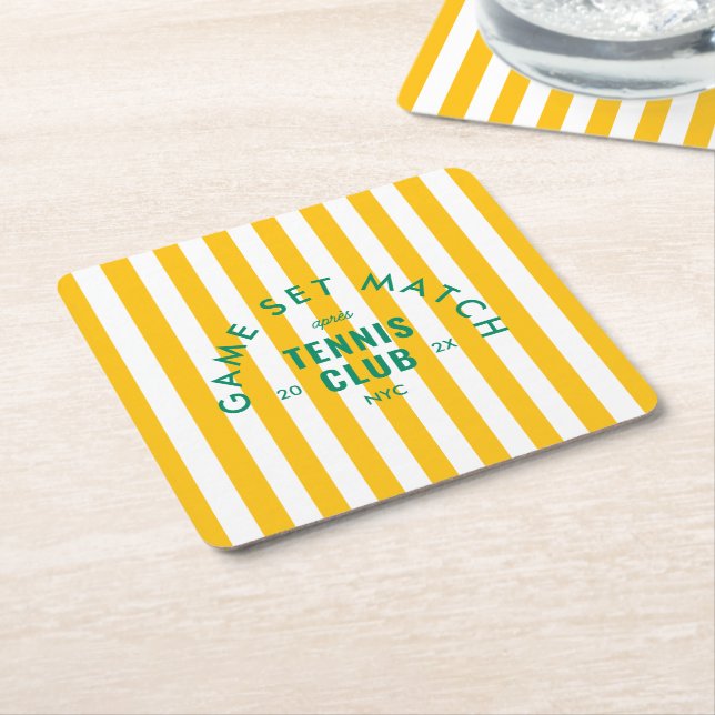 Porta-copo De Papel Quadrado Game Set Match Après Tennis Club Yellow Stripe (Inclinado)