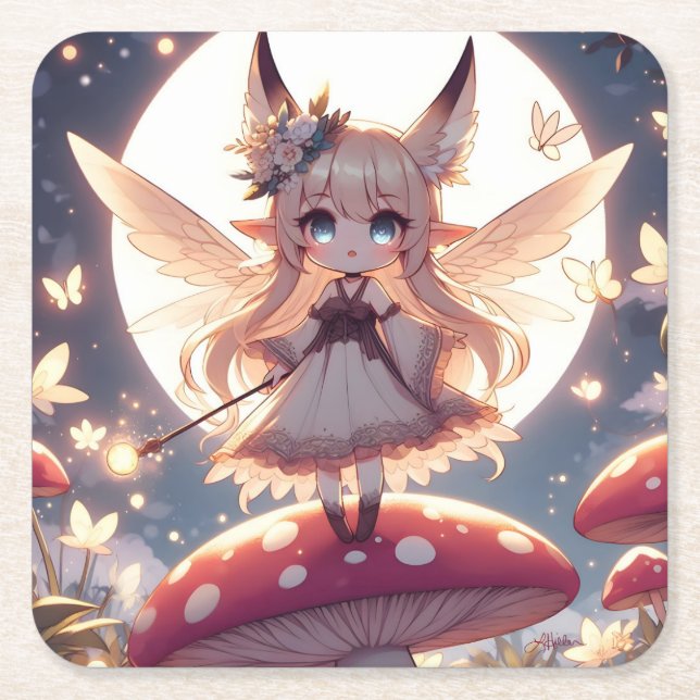 Porta-copo De Papel Quadrado Garota Anime Pixie Hippie Lua Fada (Frente)
