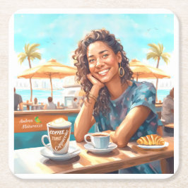 Porta-copo De Papel Quadrado Garota com café