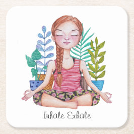 Porta-copo De Papel Quadrado Garota Meditante Com Plantas