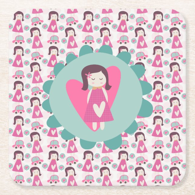 Porta-copo De Papel Quadrado Garotas indo a lugares (Frente)