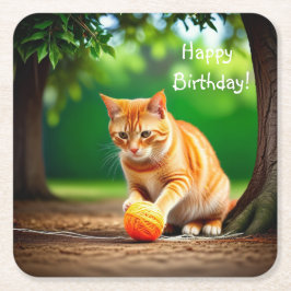 Porta-copo De Papel Quadrado Gatinho Laranja