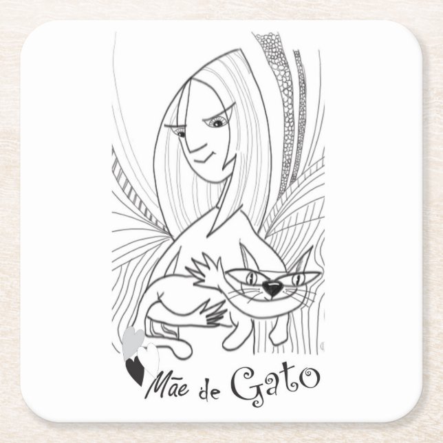 Porta-copo De Papel Quadrado Gato (Frente)