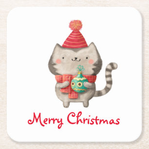 Porta-copo De Papel Quadrado Gato bonito do Natal