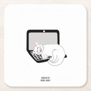 Porta-copo De Papel Quadrado Gato Branco Dormindo Na Porta copos De Papel Quadr