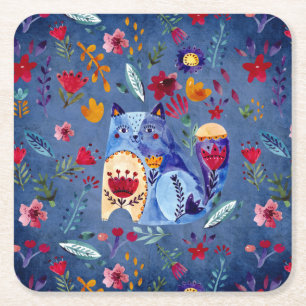 Porta-copo De Papel Quadrado Gato Cheeky no Jardim Flor