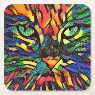 Porta-copo De Papel Quadrado Gato de Abstrato legal e colorido