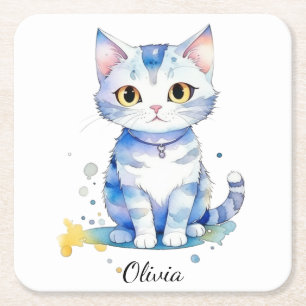 Porta-copo De Papel Quadrado Gato de aquarela (gatinho) design