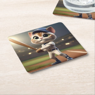 Porta-copo De Papel Quadrado Gato De Beisebol Engraçado,