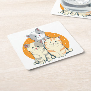 Porta-copo De Papel Quadrado Gato de Cartografia de Cinza Laranja Gatinho de Ki