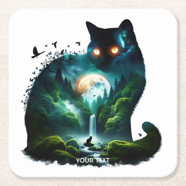 Porta-copo De Papel Quadrado Gato de Cascata de Lua (Frente)
