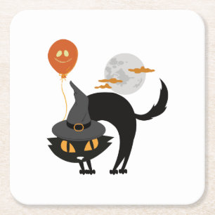 Porta-copo De Papel Quadrado Gato de Halloween Spooky