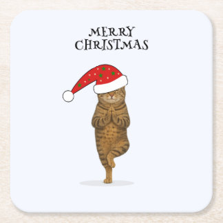 Porta-copo De Papel Quadrado gato de yoga de Natal seu texto