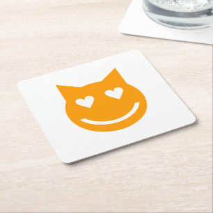 Porta-copo De Papel Quadrado Gato Emoji De Olhos Moldados Pelo Coração