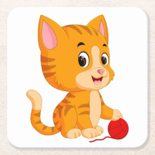 Porta-copo De Papel Quadrado Gato Fofo Amante Gato Laranja Listrado Gatinho Fel