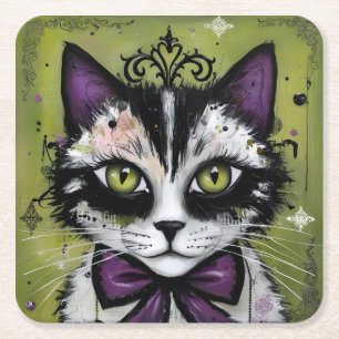 Porta-copo De Papel Quadrado Gato Gótico