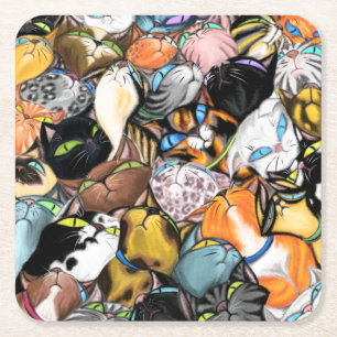 Porta-copo De Papel Quadrado Gato House - Gatos Coloridos De Cudling Abraços -