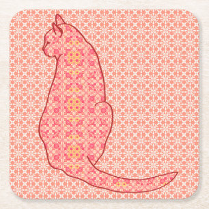 Porta-copo De Papel Quadrado Gato japonês - Batik alaranjado coral