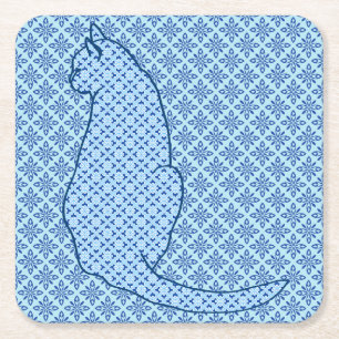 Porta-copo De Papel Quadrado Gato Japonês - Blue Kimono Impressão