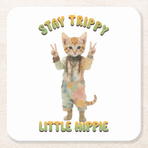 Porta-copo De Papel Quadrado Gato Laranja Tabby Boho Fique Tripado Pequeno Hipp