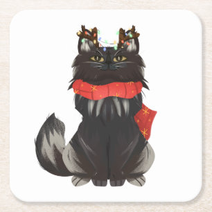 Porta-copo De Papel Quadrado Gato Maine Coon com Decorações de Natal