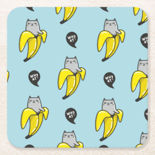Porta-copo De Papel Quadrado Gato na banana