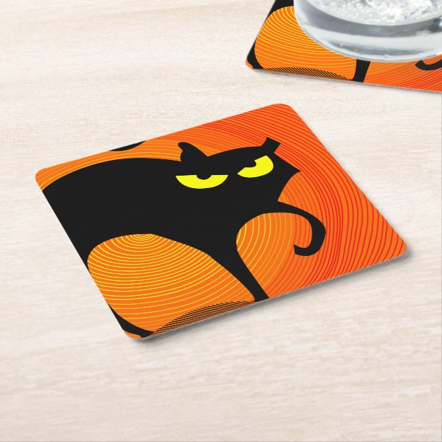 Porta-copo De Papel Quadrado Gato Negro (Inclinado)