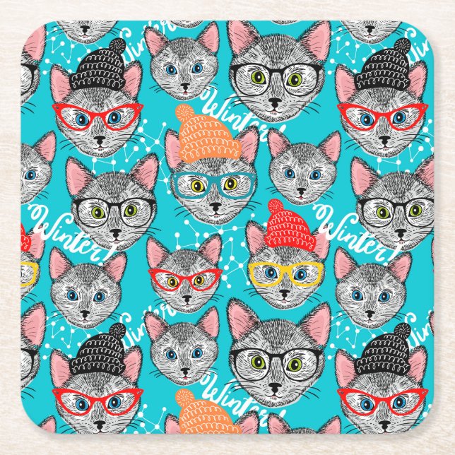 Porta-copo De Papel Quadrado Gato no chapéu (Frente)